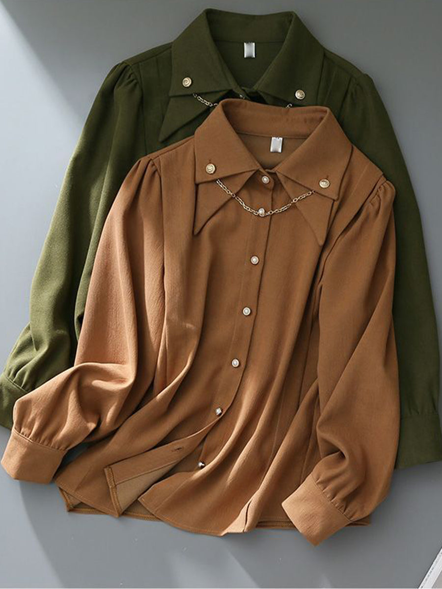 Casual Corduroy Long-sleeve Shirt With A Pointed Collar