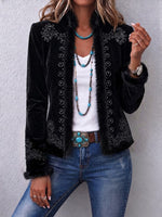 Vintage-inspired Exquisite Velvet Coat With Fur Collar