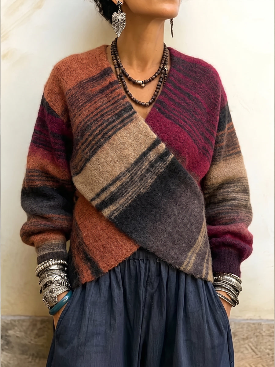 Jersey cruzado de rayas multicolor Boho Chic