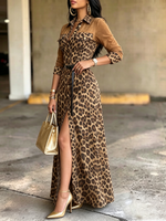 Elegance Chic Versatile Faux-suede Leopard Maxi Dress