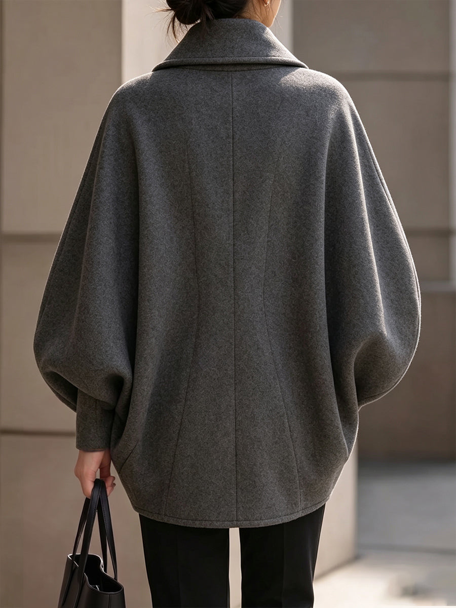 Chic Sculptural Lantern Sleeve Woolen Coat