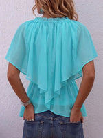 Women's Solid Color V-neck Short-sleeved Casual Loose Chiffon Top