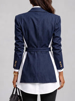 Women's Suit Collar Long Sleeve Casual Loose Denim Patchwork Jacket
