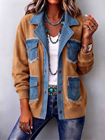Vintage-chic Suede Patchwork Denim Jacket