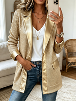 Elegante blazer in maglia dorata con eleganti finiture in ecopelle