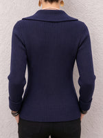Chic Navy Ribbed Knit Gold Button Cardigan