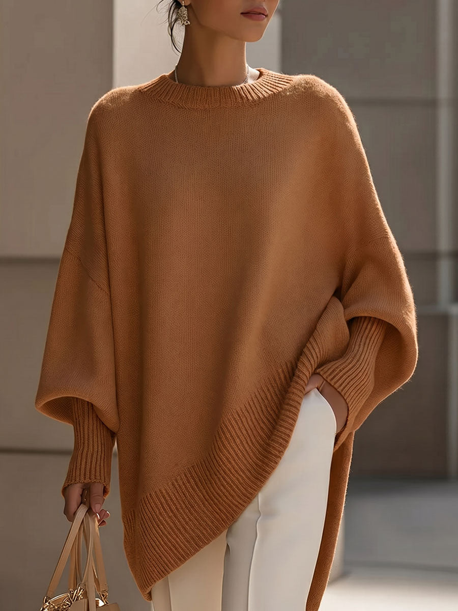 Women's Solid Color Round Neck Long-sleeved Casual Loose Knit Sweater