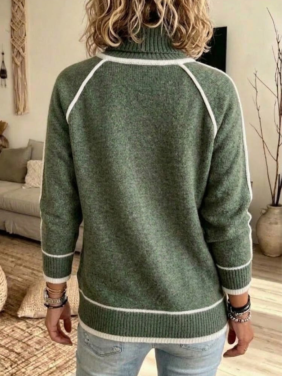 Maglione a collo alto in maglia raglan con finiture bianche a contrasto