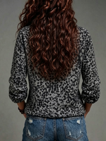 Leopard-print Loose-fit Long-sleeve Top With A Slouchy Collar