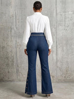 Exquisite And Elegant Jeans With Gold Piping.
