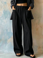 Women's Solid-color High-waisted Wide-leg Casual Pants With Drawstring