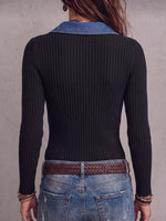 Women's Denim Collared Long-sleeved Casual Loose Knitted Cardigan