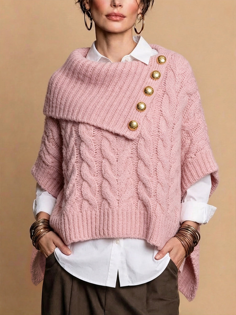 Schicker Zopfstrickpullover im Cape-Stil