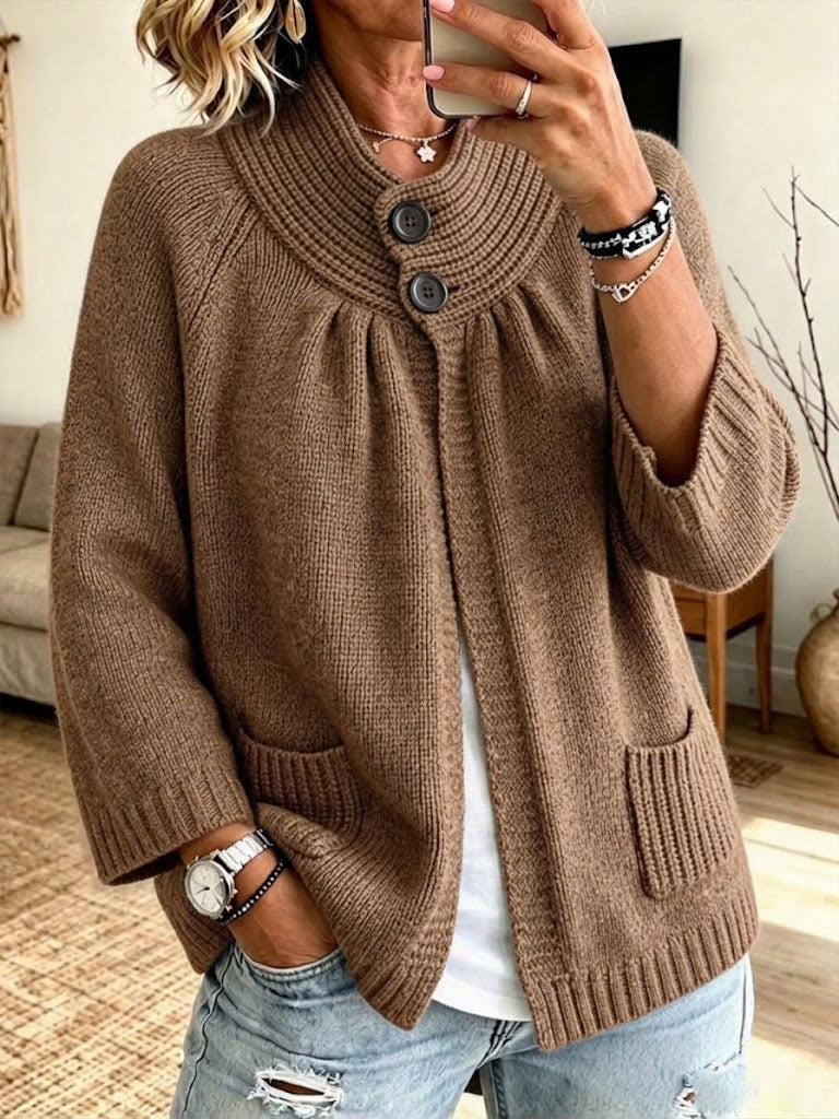 Cárdigan elegante de punto grueso con cuello alto