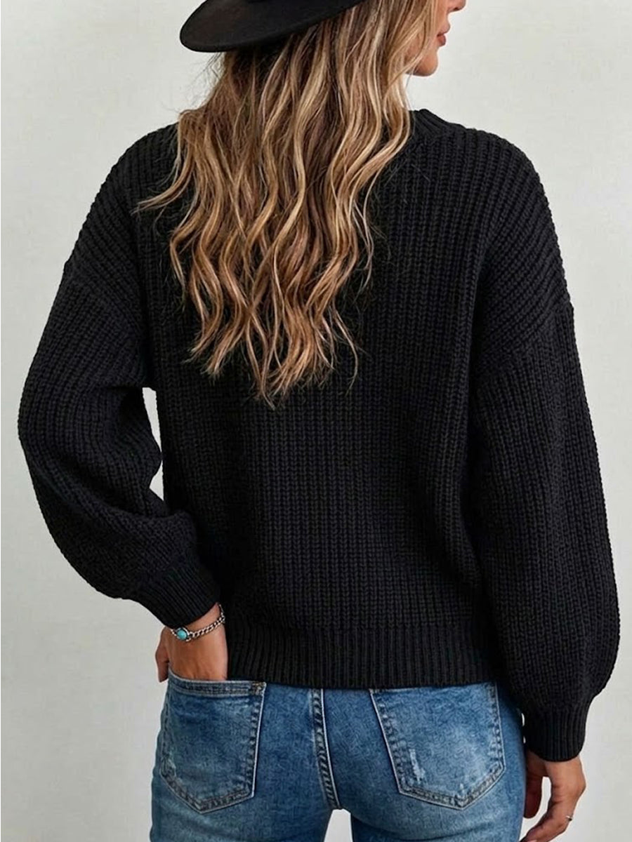 V-neck Loose-fit Knit Sweater With A Large Bow