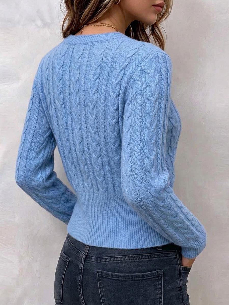 Virina Kablo Knit Crewneck Svetero kun Dividita Zip-Up Bordo