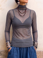 Ŝika Sheer Mock-Neck Mesh Top