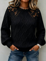 Elegant And Refined Cable-knit Cotton-blend Sweater With Lace Paneling.