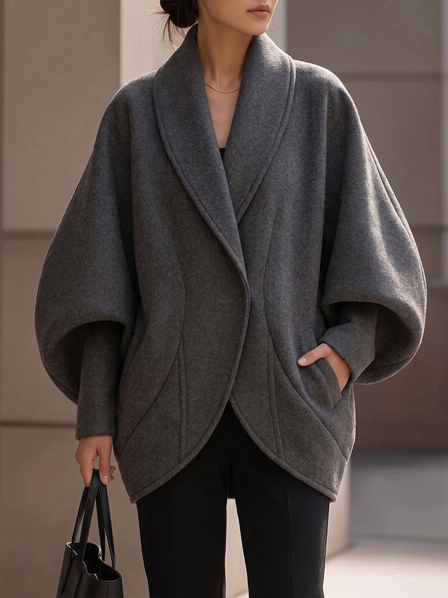 Chic Sculptural Lantern Sleeve Woolen Coat