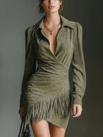 Western-style Faux Suede Fringe Dress