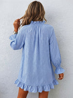 Chic Ruffled Blue Gingham Smock Dress