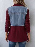 Chic Corduroy And Denim Color-block Blazer