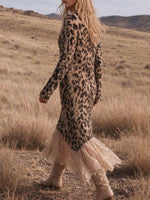 Vestido largo con estampado de leopardo difuso y dobladillo empalmado de encaje para mujer