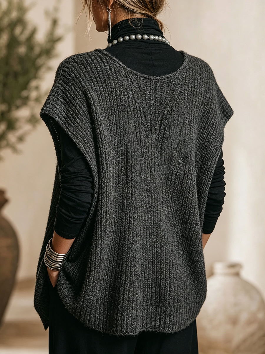 Bohemian Turtleneck Knit Top And Knit Vest Two-piece Set