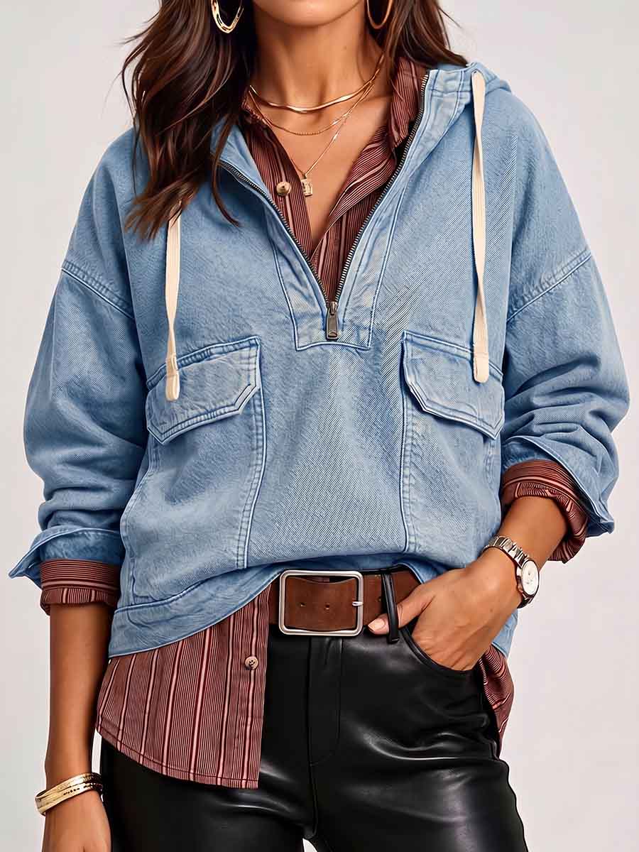 Women's Cardigan Collar Long Sleeve Casual Loose Hooded Pullover