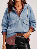 Women's Cardigan Collar Long Sleeve Casual Loose Hooded Pullover