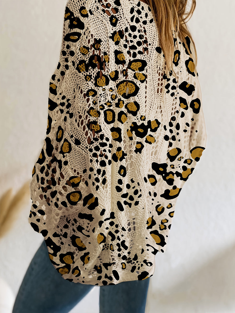 Boho Leopard Print Knit Pullover