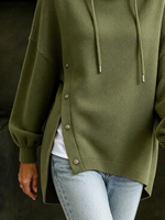 Sudadera De Algodón Con Capucha Y Botones Asimétricos Verde Oliva