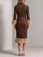 Faux Suede Slim-fit Midi Dress With Raw-edge Paneling