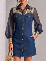 Chic Sequin-Accented Denim Shirt Dress