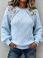 Elegant And Refined Cable-knit Cotton-blend Sweater With Lace Paneling.