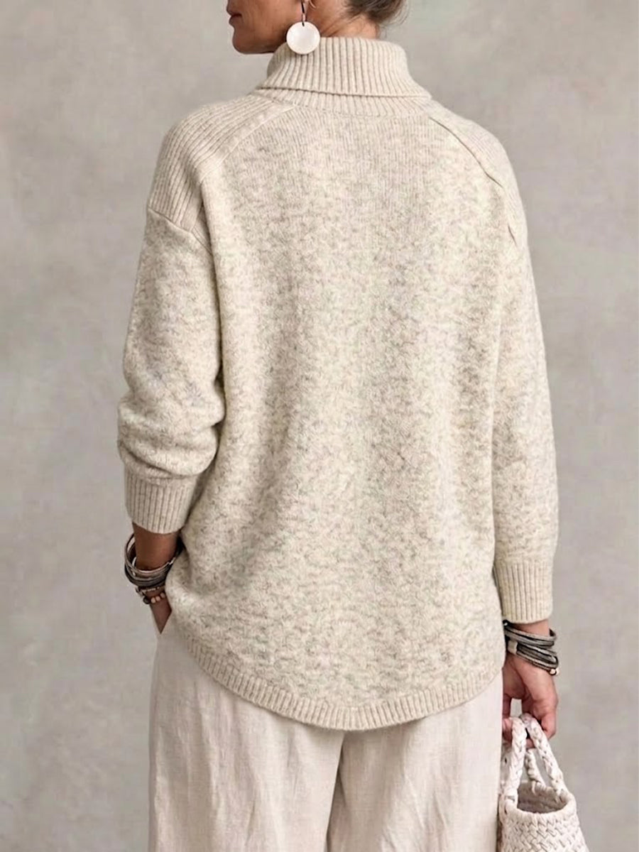 High-neck Asymmetric Hem Knit Sweater