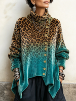 Top in velluto asimmetrico in velluto con stampa leopardata sfumata chic