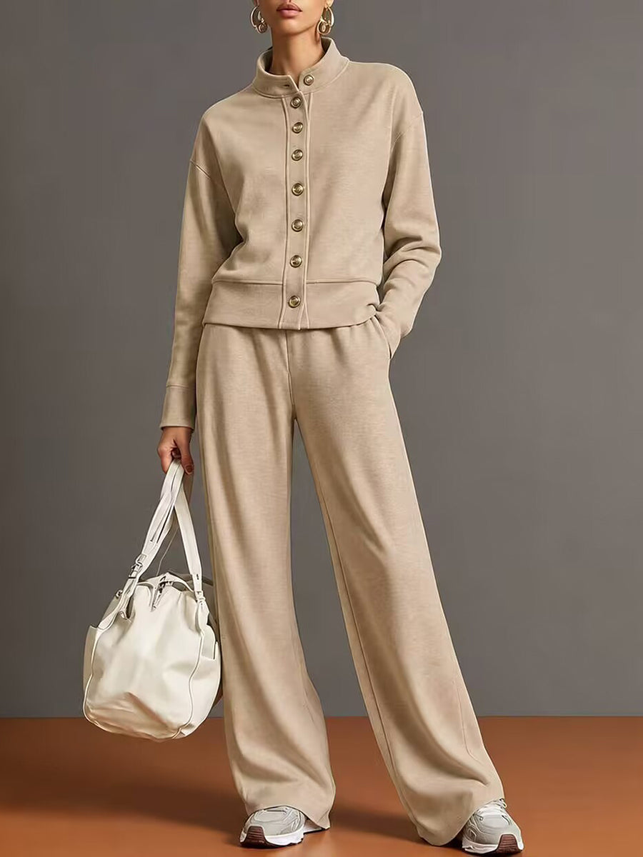 Casual And Comfortable Cotton Sweatshirt Cardigan And Pants Two-piece Set