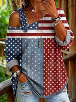 Color-block Polka-dot And Striped Cotton-linen Top With An Asymmetric Shoulder And Buckle Detail
