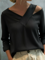 Elegant Off-the-shoulder V-neck Linen Shirt/top