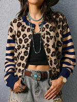 Leopard Stripe Spliced Western‑style Knit Cardigan