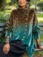 Top in velluto asimmetrico in velluto con stampa leopardata sfumata chic