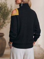 Chic Cut-out Color-block High-neck Knit Top