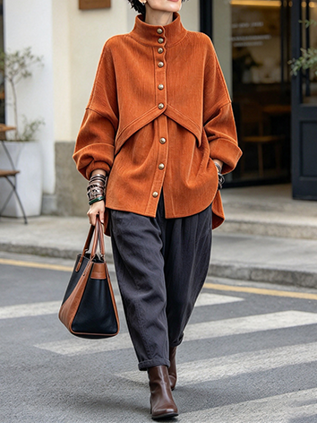 Top in velluto a coste oversize in due pezzi finto rilassato e chic