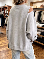 Chic Cutout V-Neck Oversized Sweatshirt