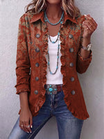 Boho-style Vintage Floral Print Ruffled Jacket