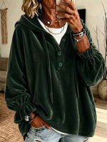 Casual Loose-fit Hooded Button-up Sweatshirt