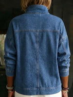 Stand-collar Zip-up Denim Jacket With Dropped Shoulders