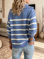 Color-block Striped Half-zip Collared Loose-fit Knit Sweater