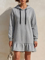Hooded Drawstring Ruffle Hem Sweatshirt Dress